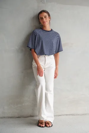 Mère Stripe Box-Cut Tee - Navy / Blue