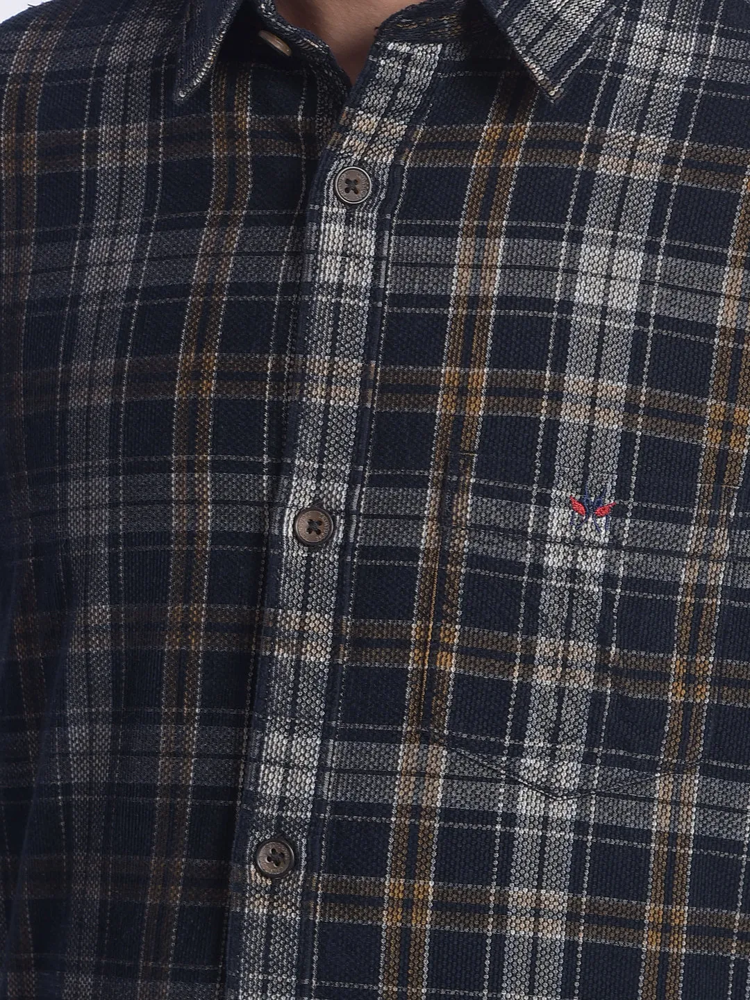 Navy Blue Checked Corduroy Shirt