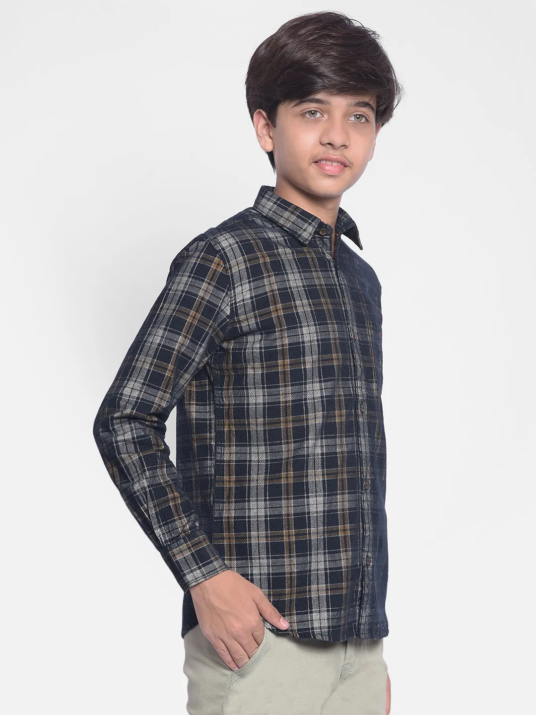 Navy Blue Checked Corduroy Shirt