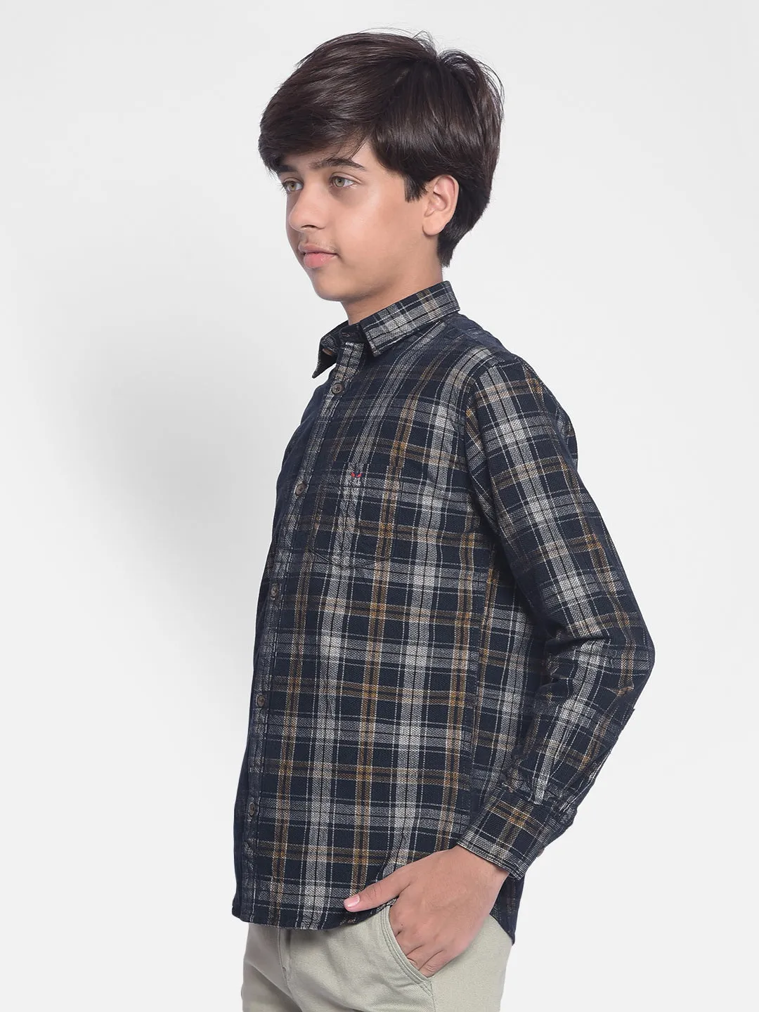 Navy Blue Checked Corduroy Shirt