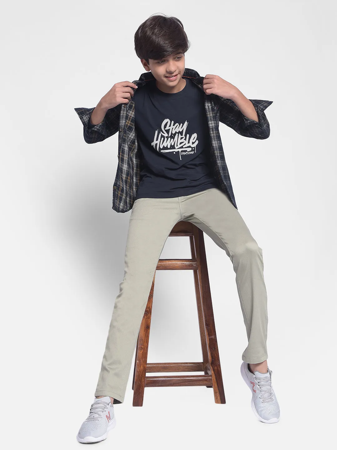 Navy Blue Checked Corduroy Shirt