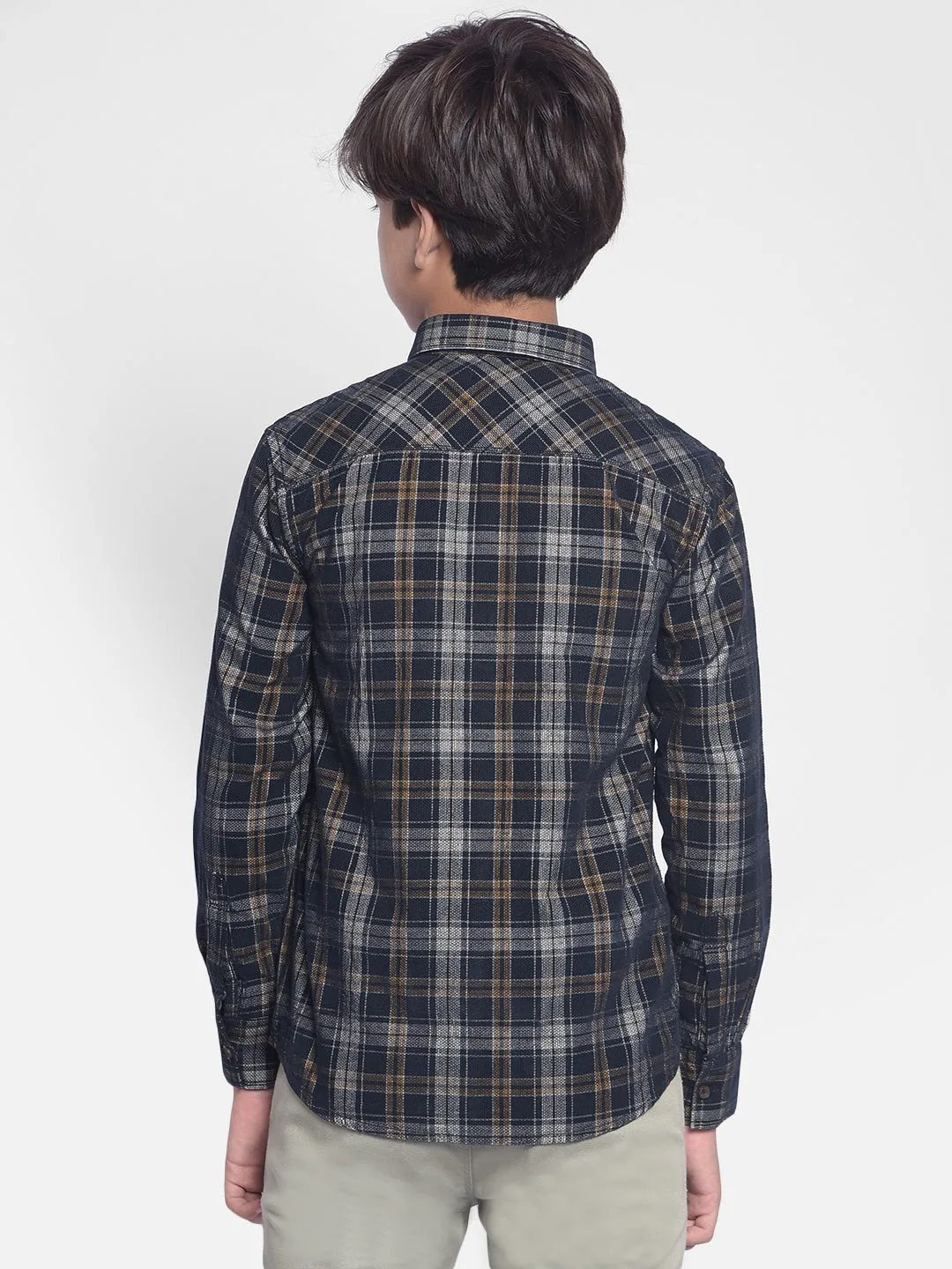Navy Blue Checked Corduroy Shirt
