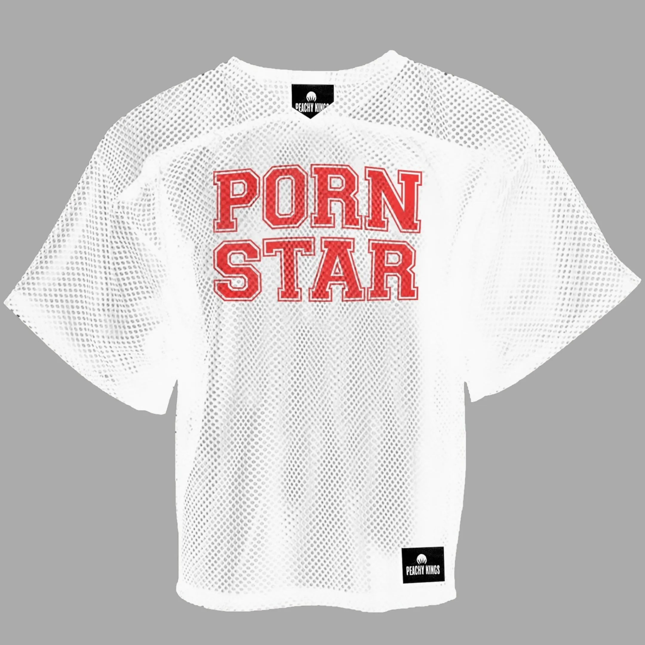 Peachy Kings Porn Star mesh cropped football jersey white