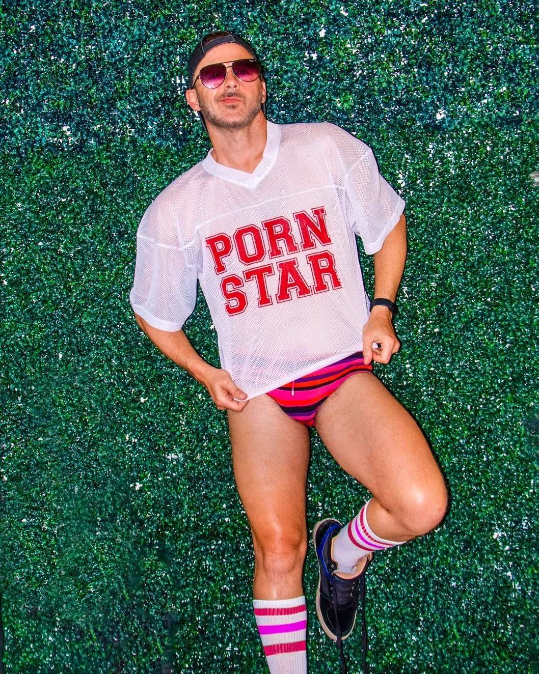 Peachy Kings Porn Star mesh cropped football jersey white