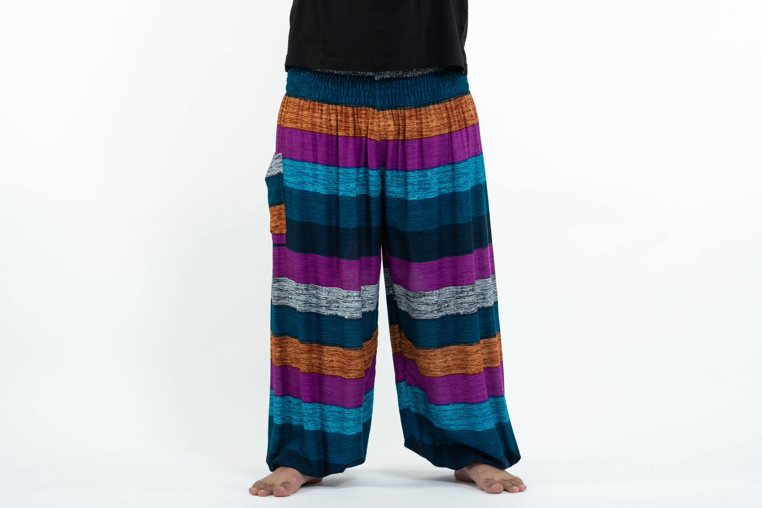 Plus Size Boho Striped Men's Harem Pants in Blue
