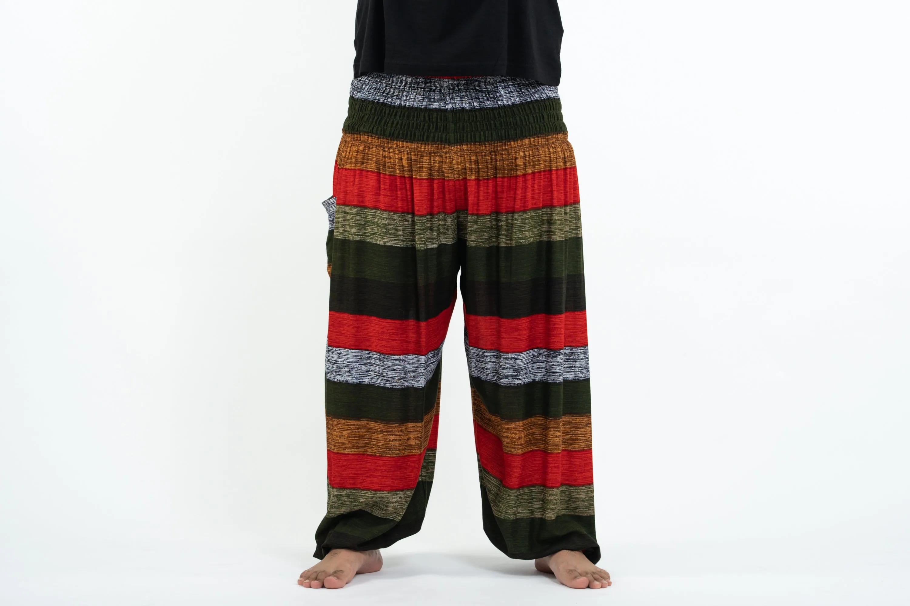 Plus Size Boho Striped Men's Harem Pants in Green