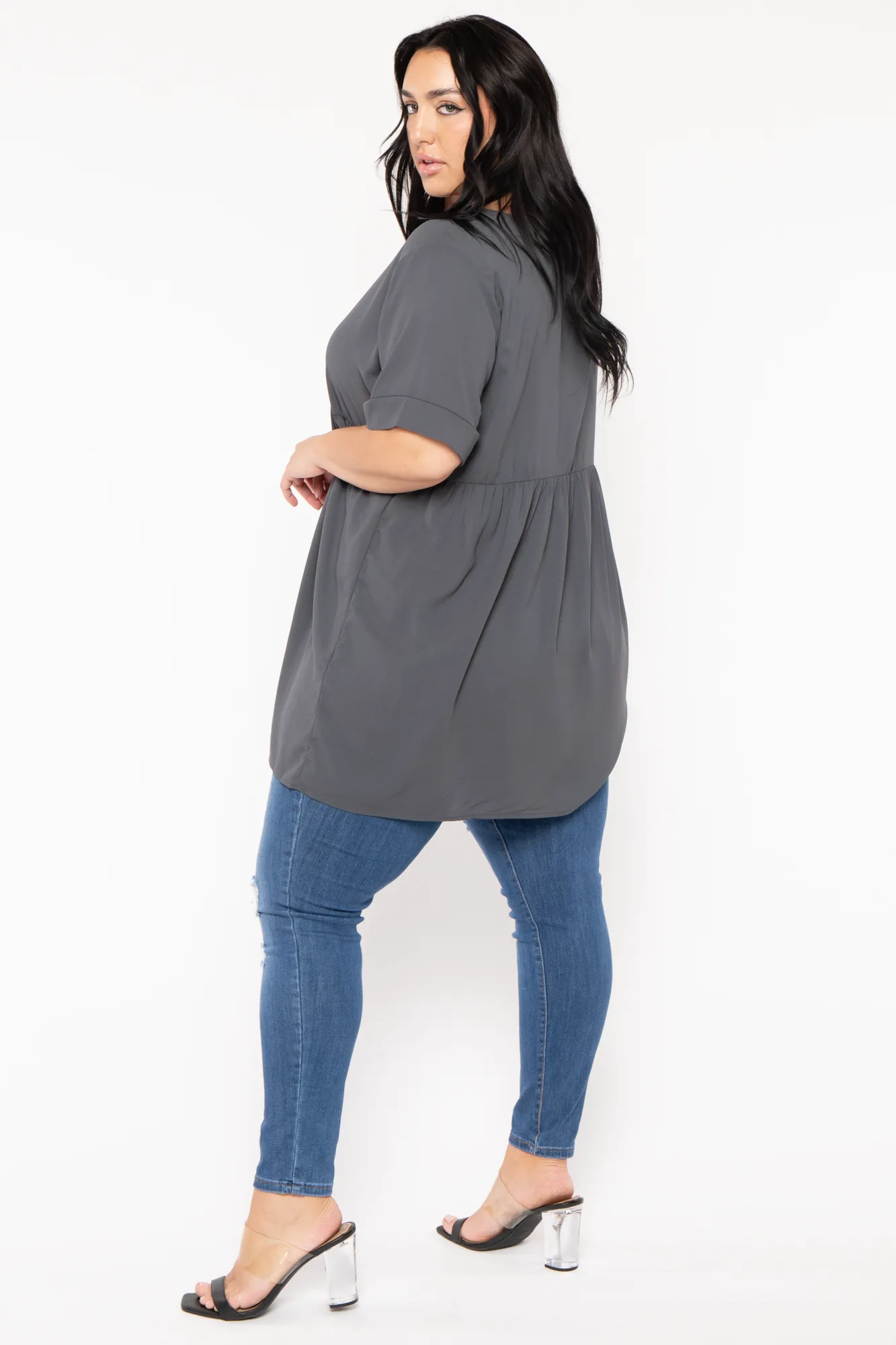 Plus Size Chic Babydoll  Top - Grey