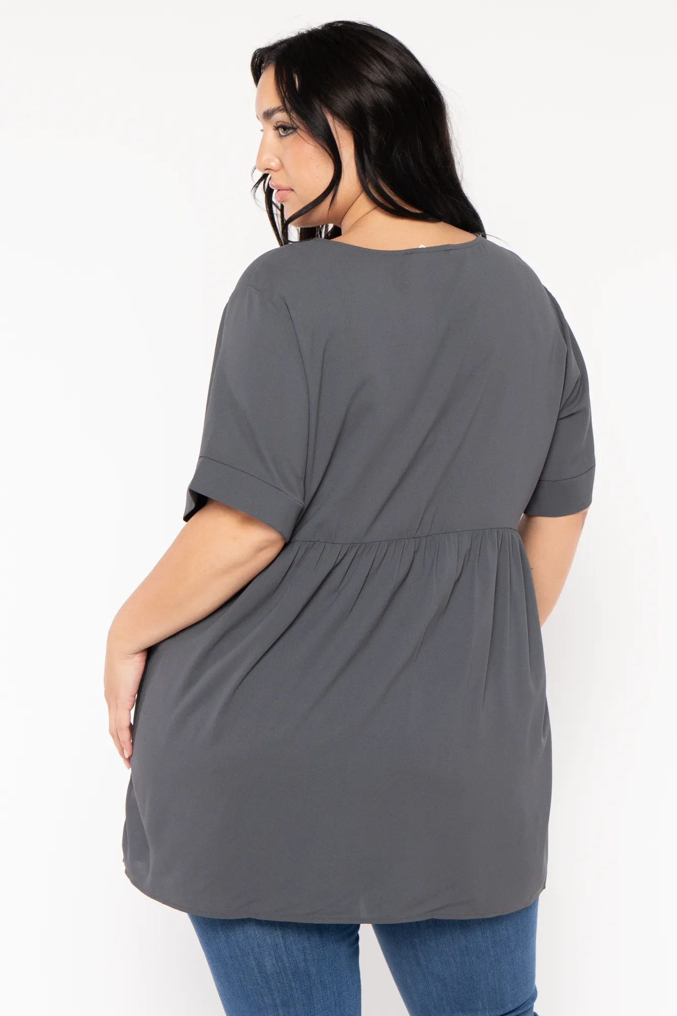 Plus Size Chic Babydoll  Top - Grey