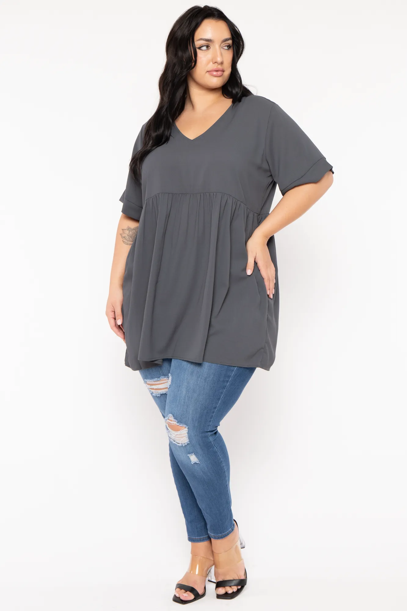 Plus Size Chic Babydoll  Top - Grey