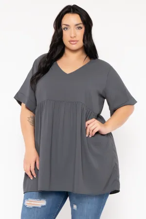 Plus Size Chic Babydoll  Top - Grey