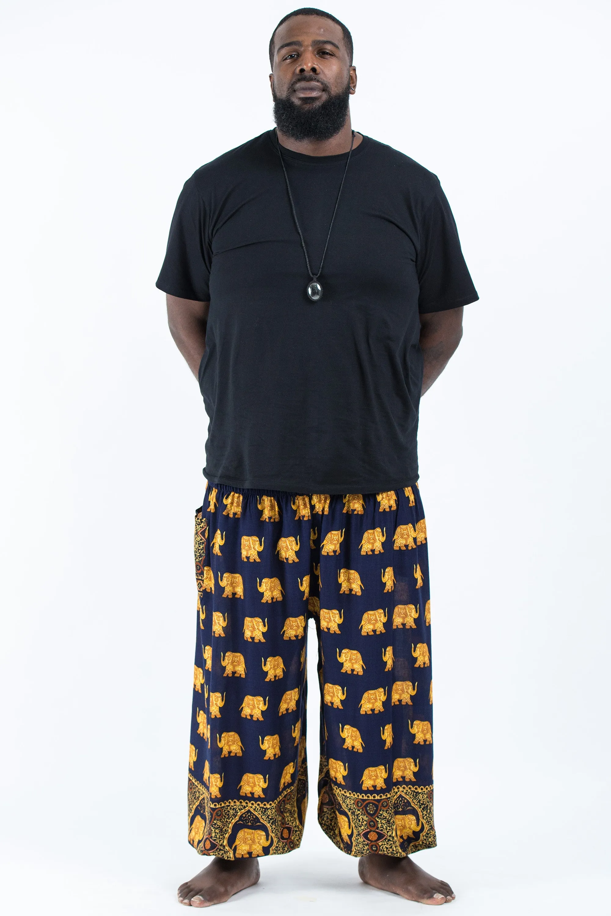 Plus Size Golden Elephant Men's Elephant Pants in Navy