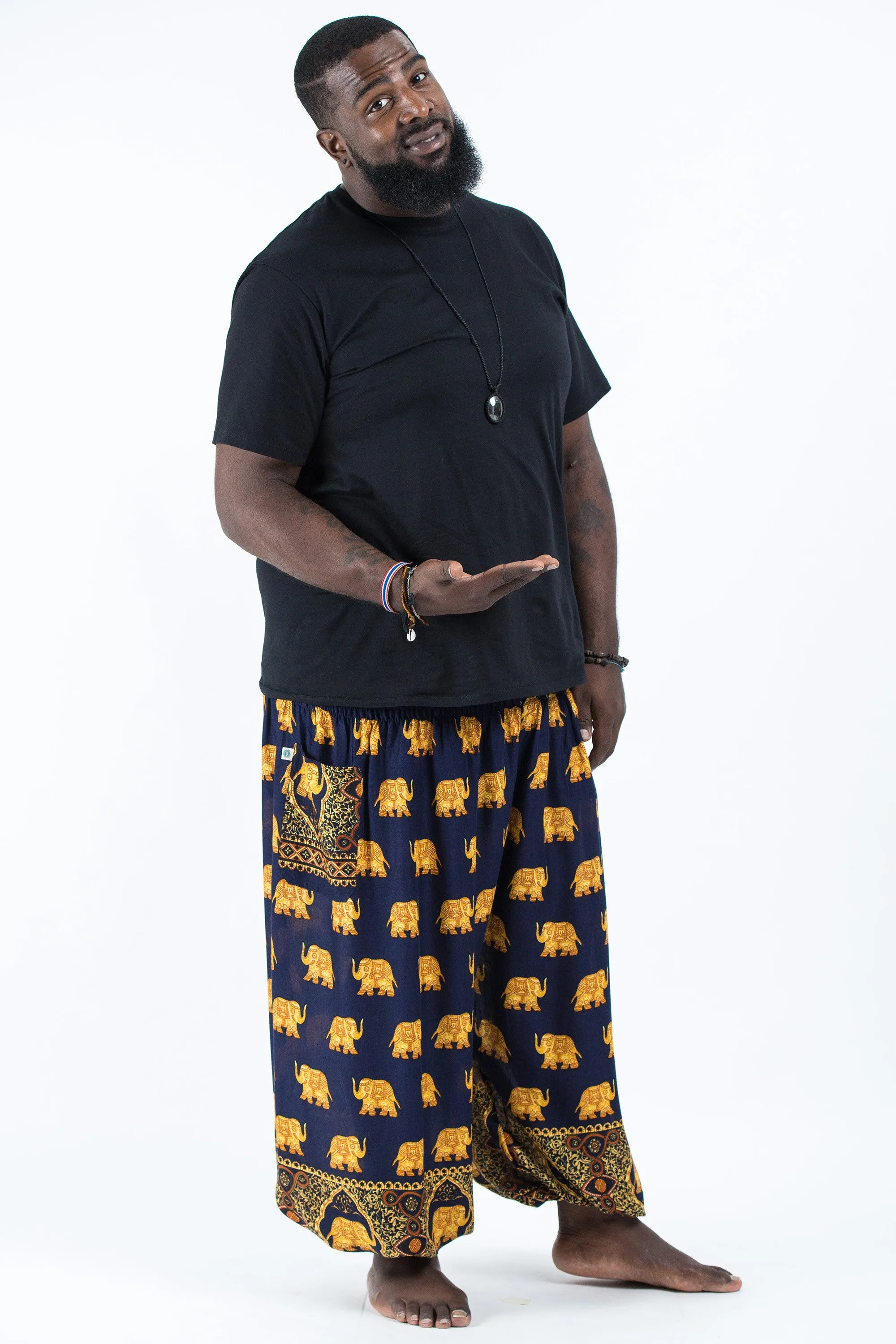 Plus Size Golden Elephant Men's Elephant Pants in Navy