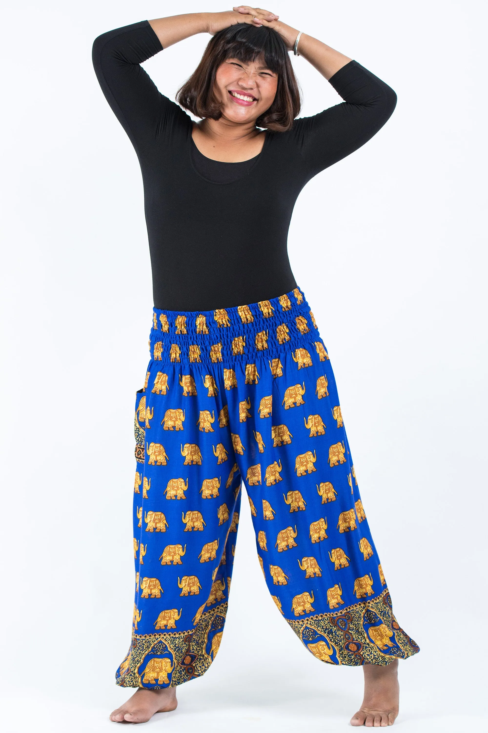 Plus Size Golden Elephant Women's Elephant Pants in Blue