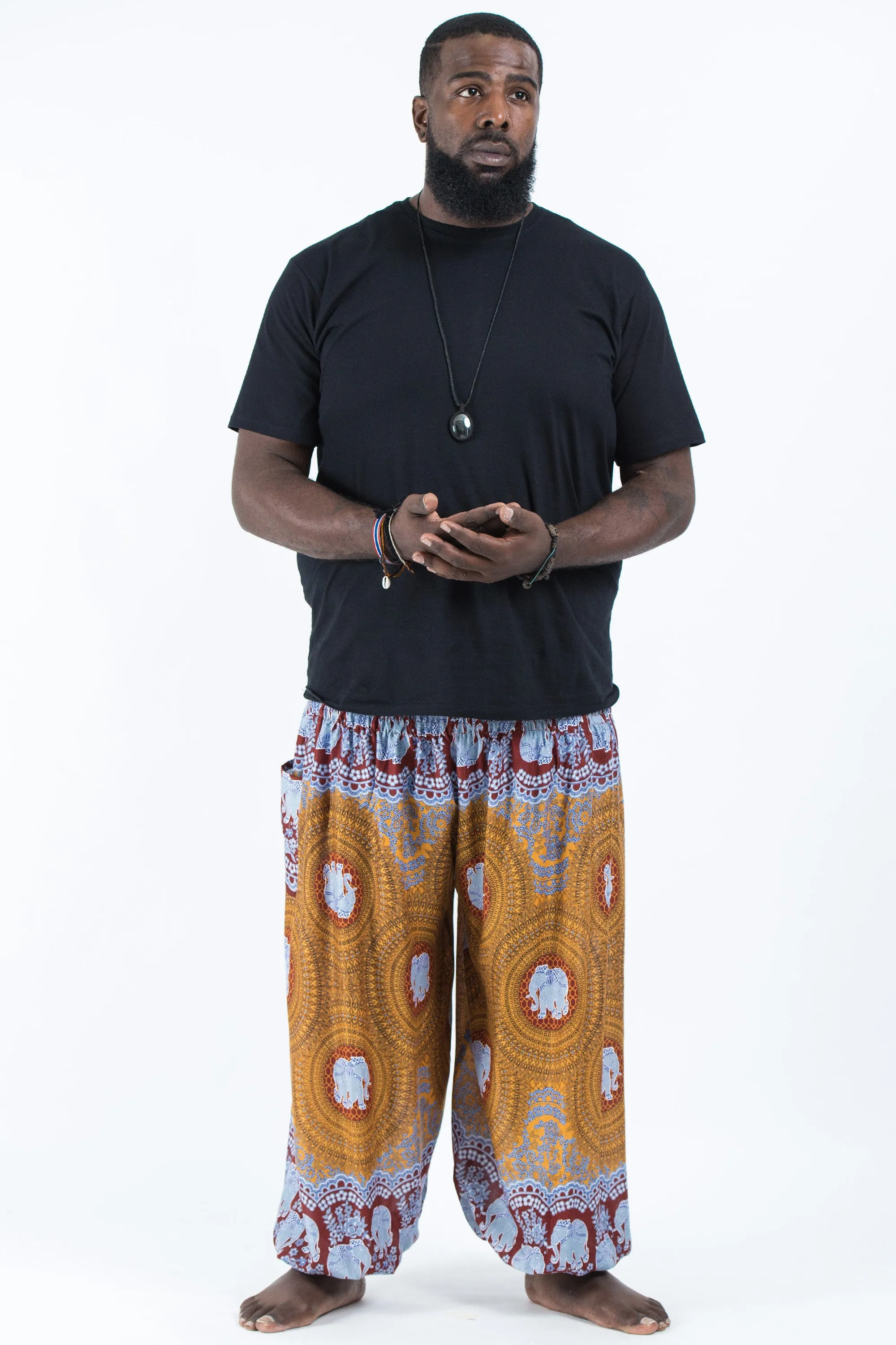 Plus Size Mandala Elephant Men's Elephant Pants in Bronze