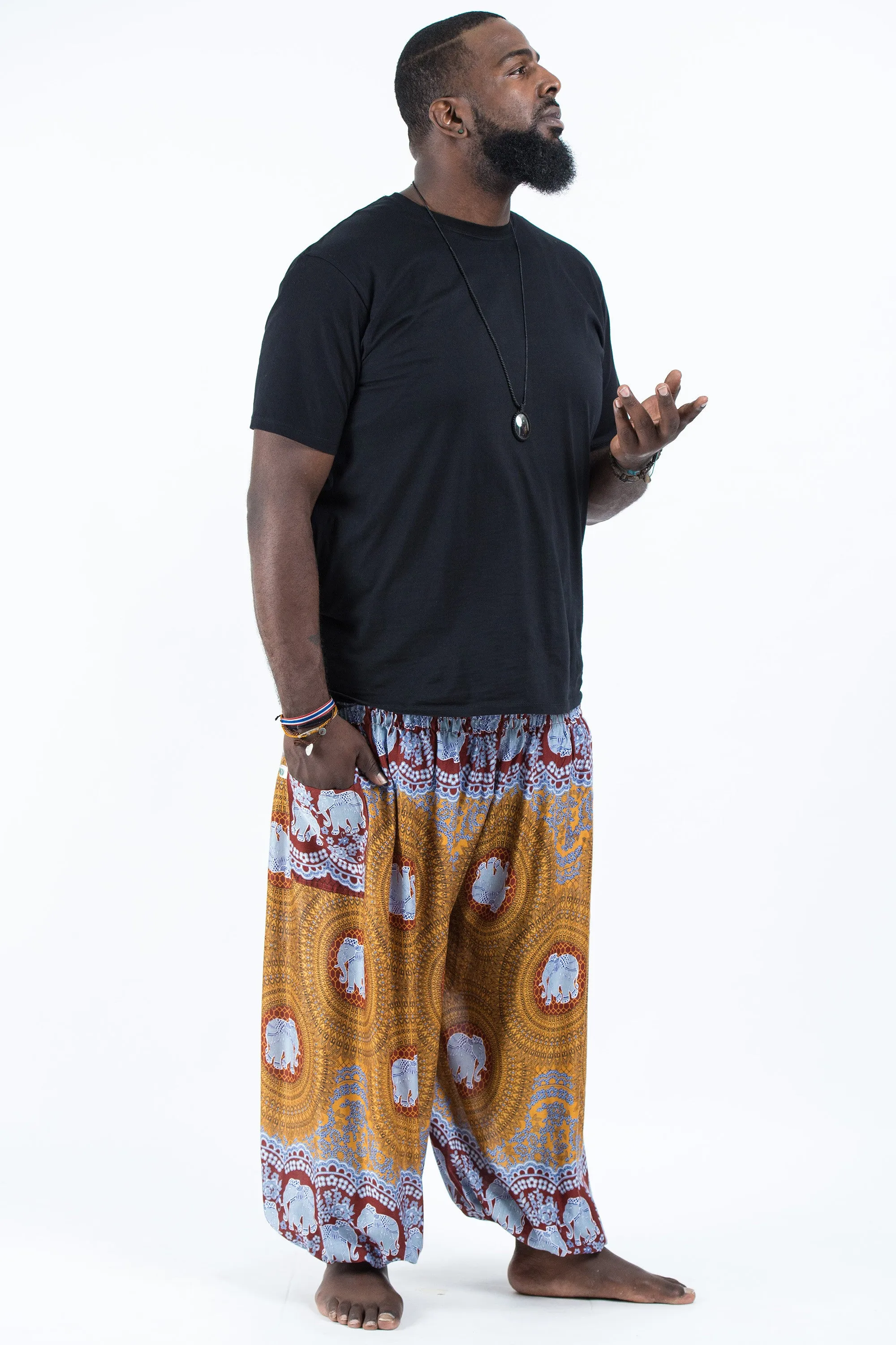 Plus Size Mandala Elephant Men's Elephant Pants in Bronze