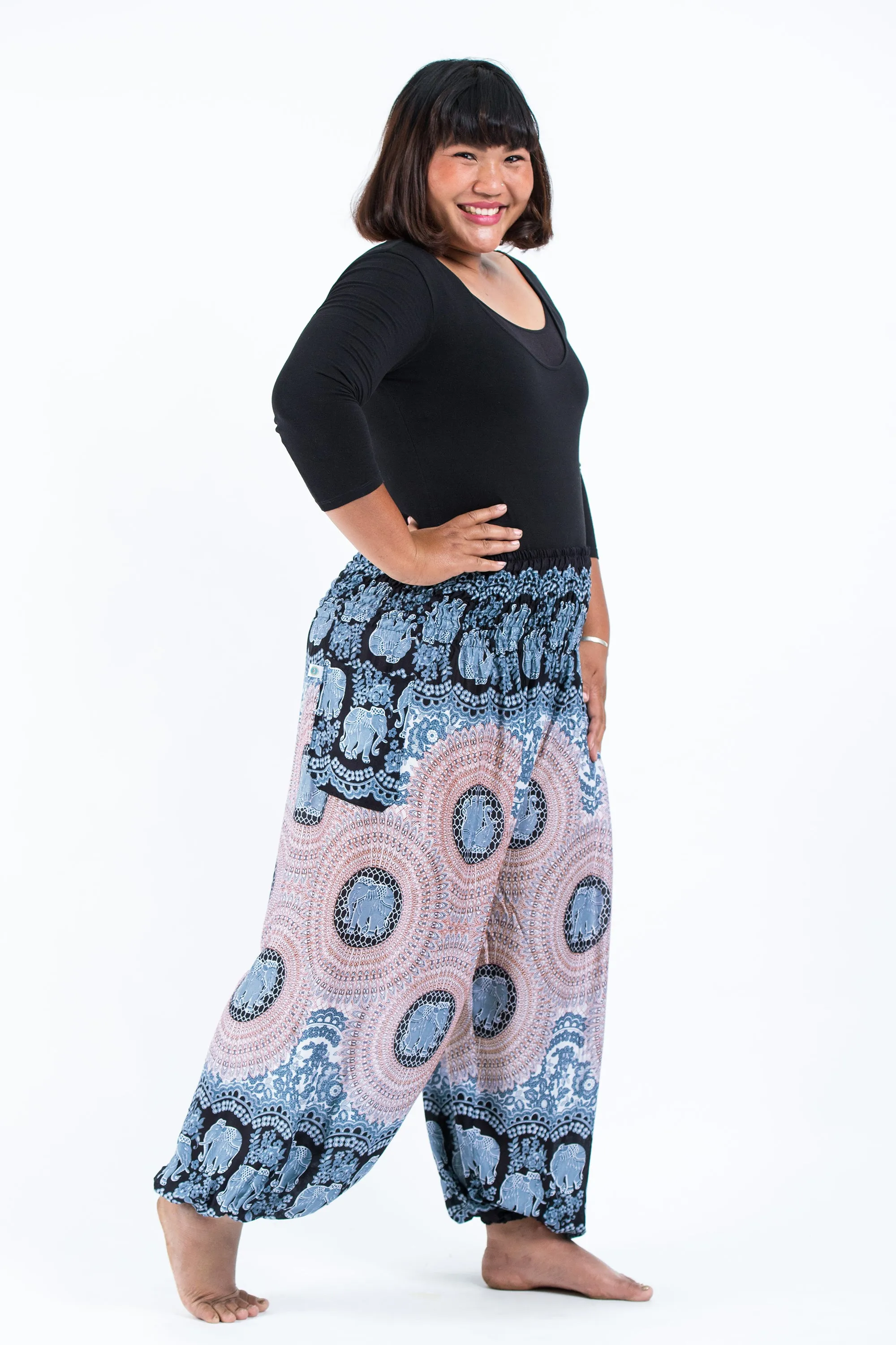Plus Size Mandala Elephant Women's Elephant Pants in Silver Gray