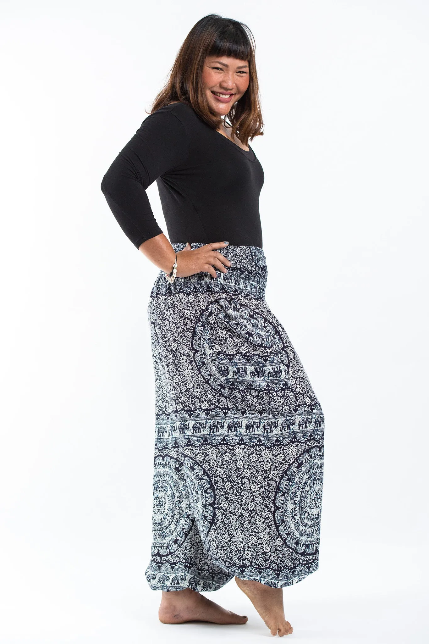 Plus Size Paisley Elephant Women's Elephant Pants in Blue