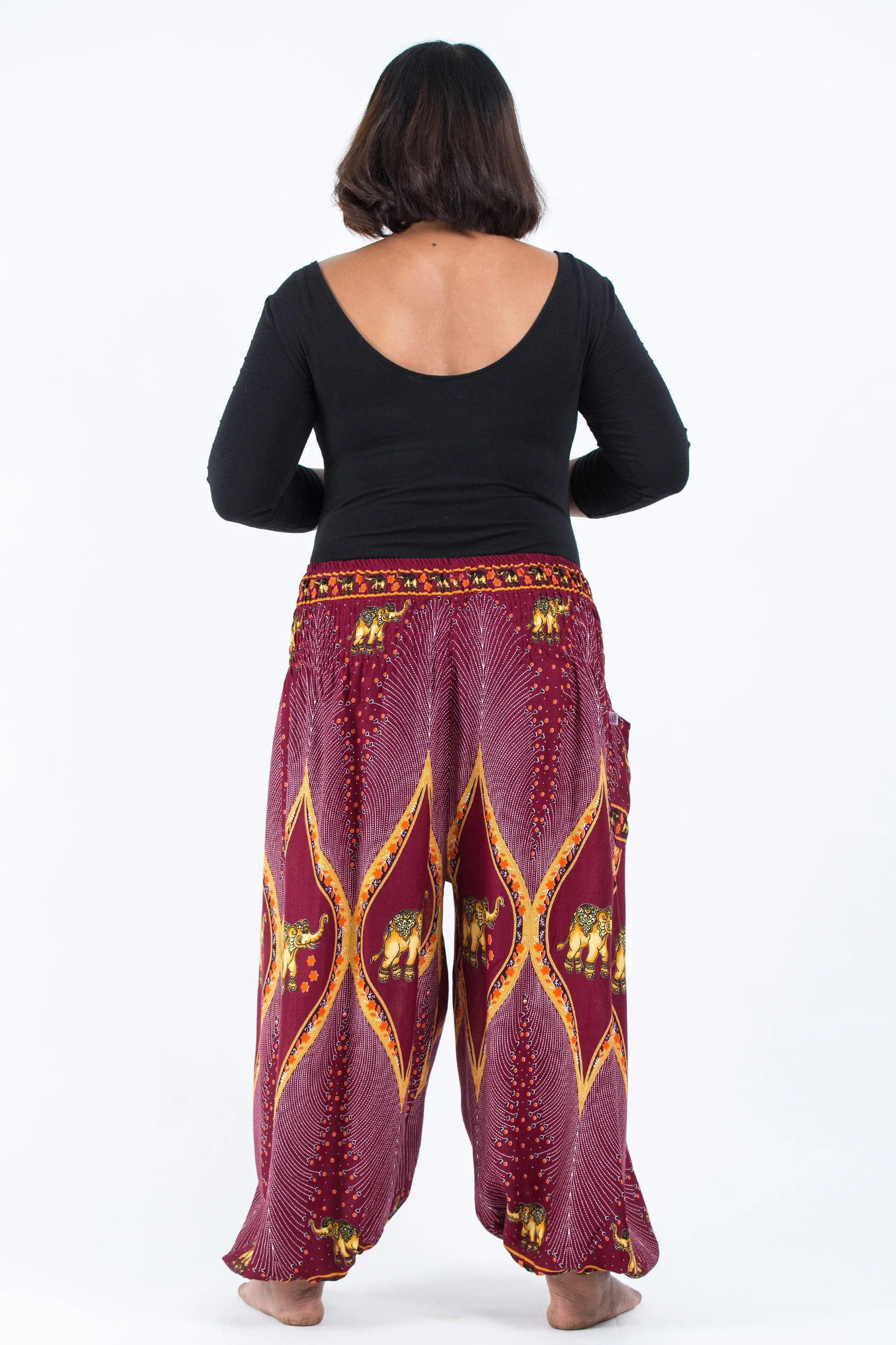 Plus Size Peacock Elephant Women's Elephant Pants in Red