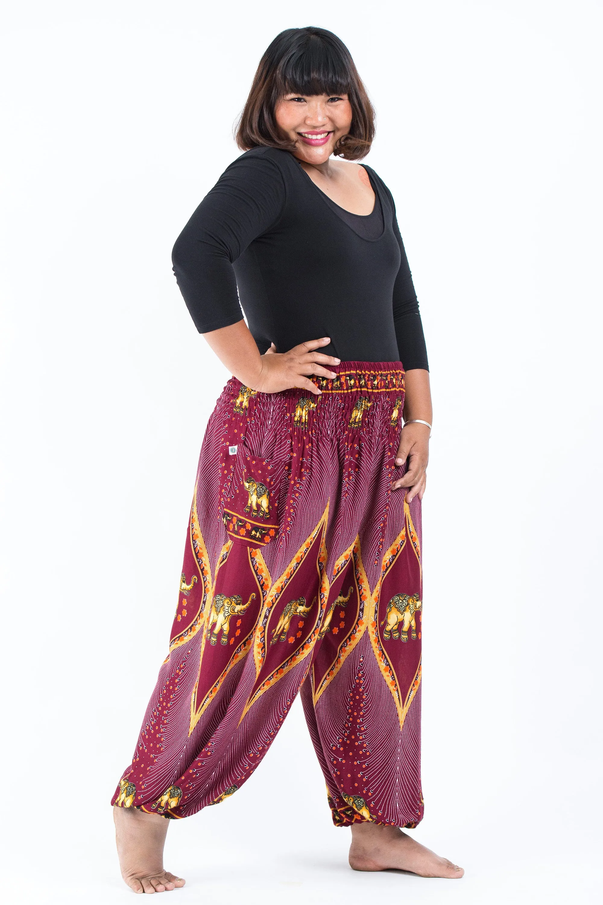 Plus Size Peacock Elephant Women's Elephant Pants in Red
