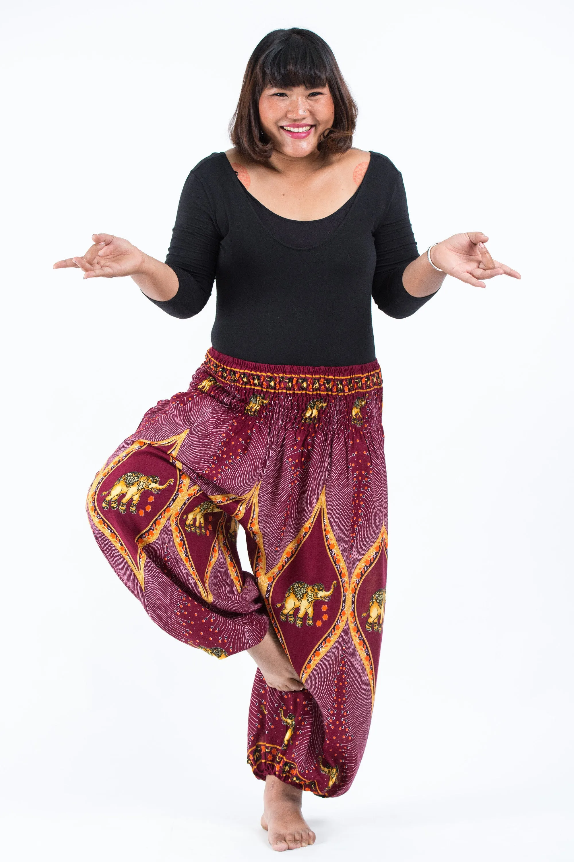 Plus Size Peacock Elephant Women's Elephant Pants in Red