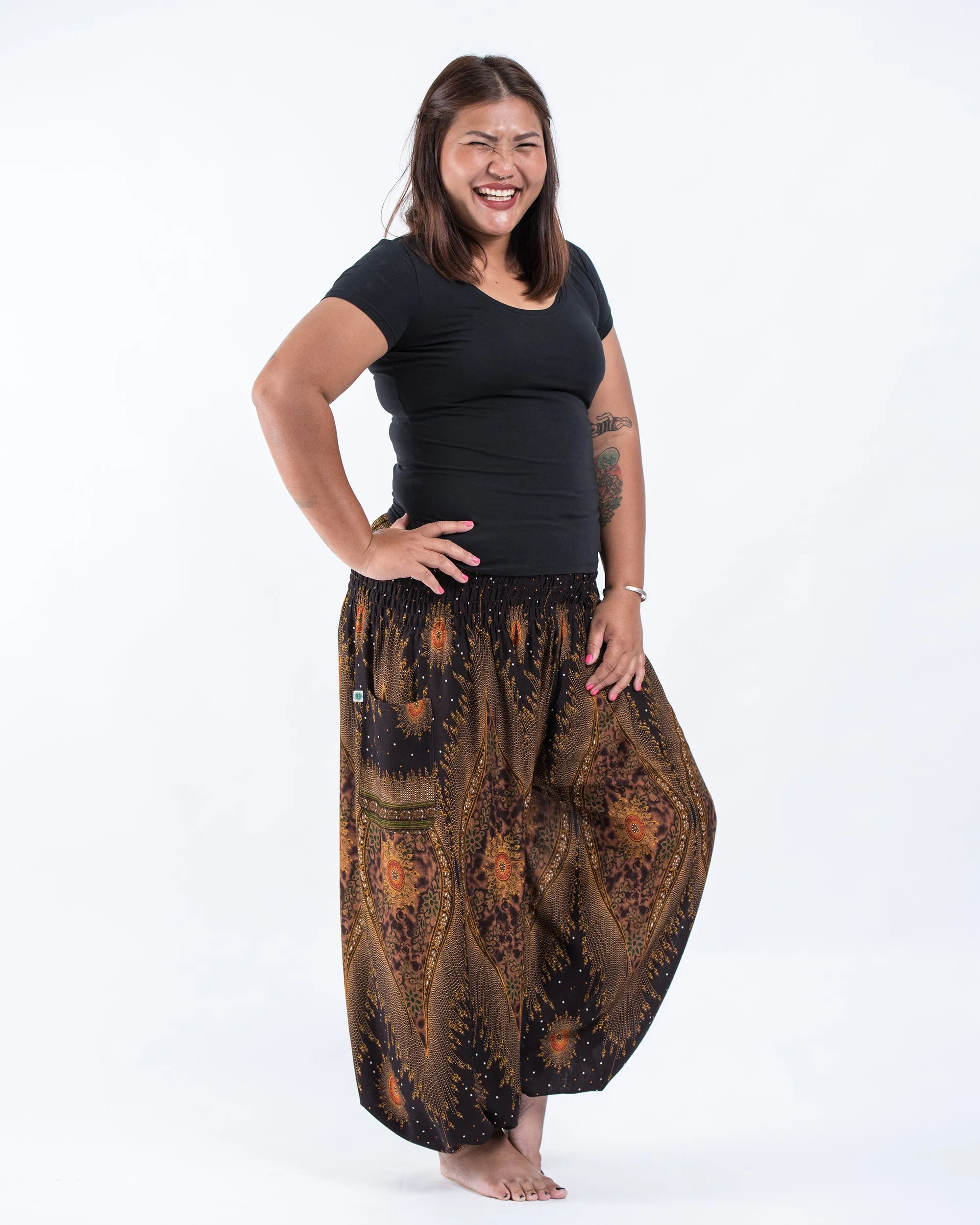 Plus Size Peacock Eye Women's Harem Pants in Brown