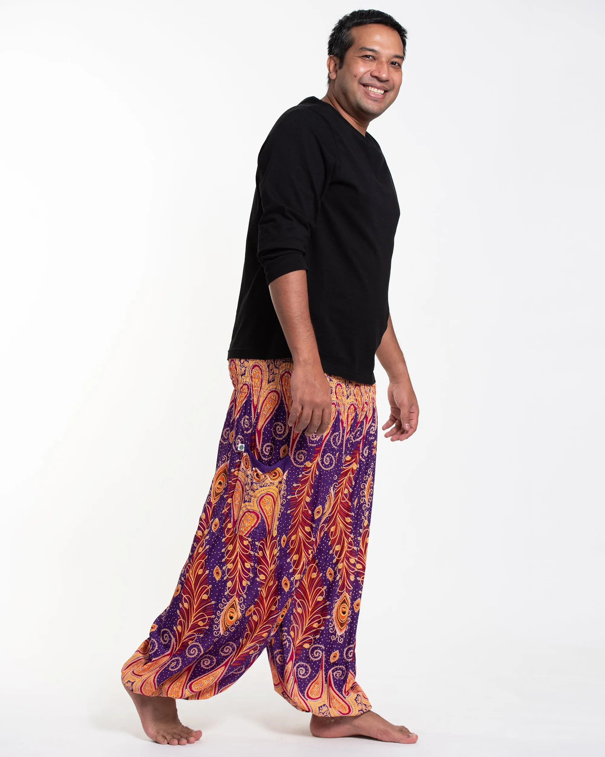 Plus Size Peacock Paisley Men's Harem Pants in Purple