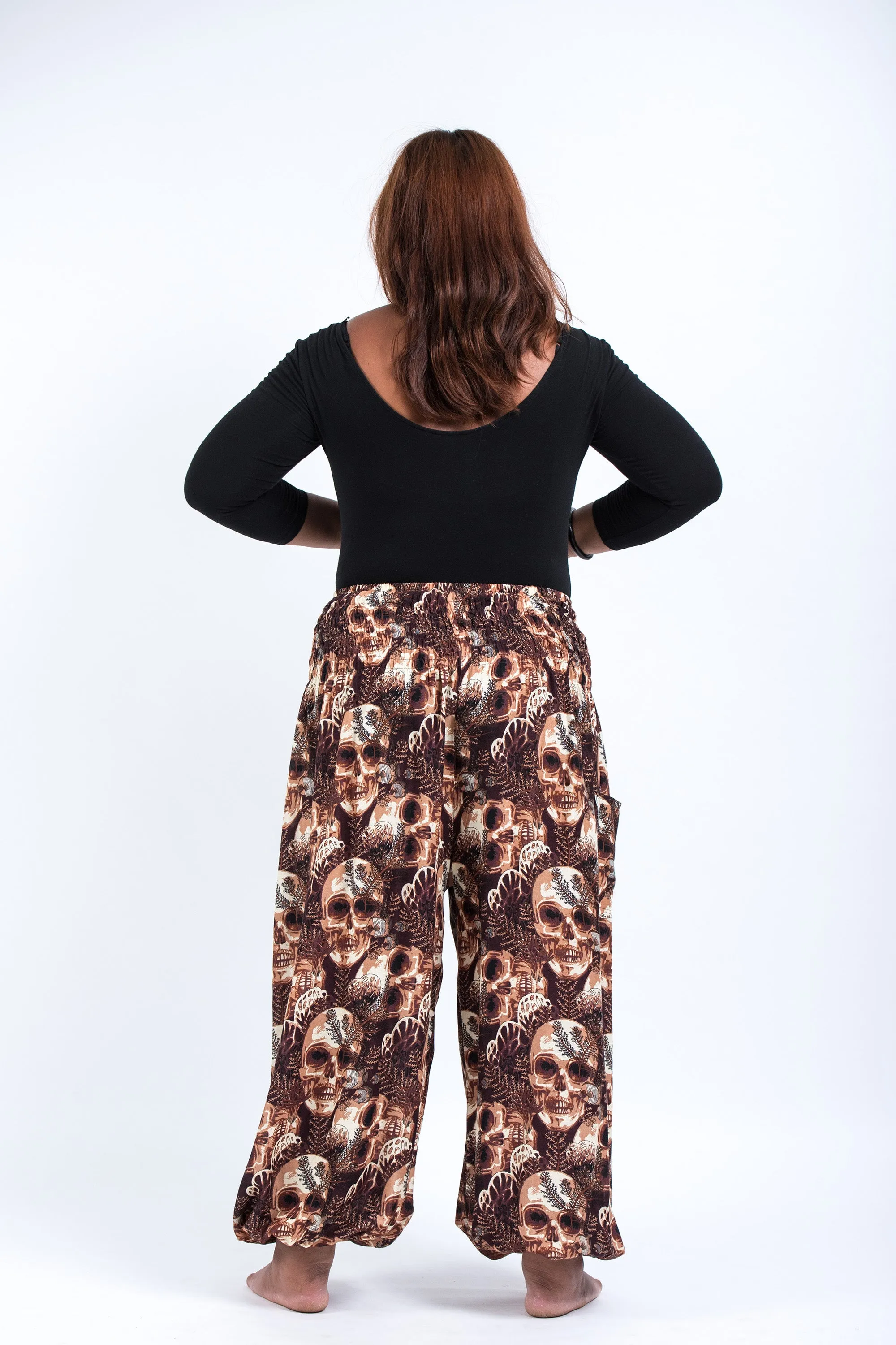 Plus Size Skulls Women's Harem Pants in Brown