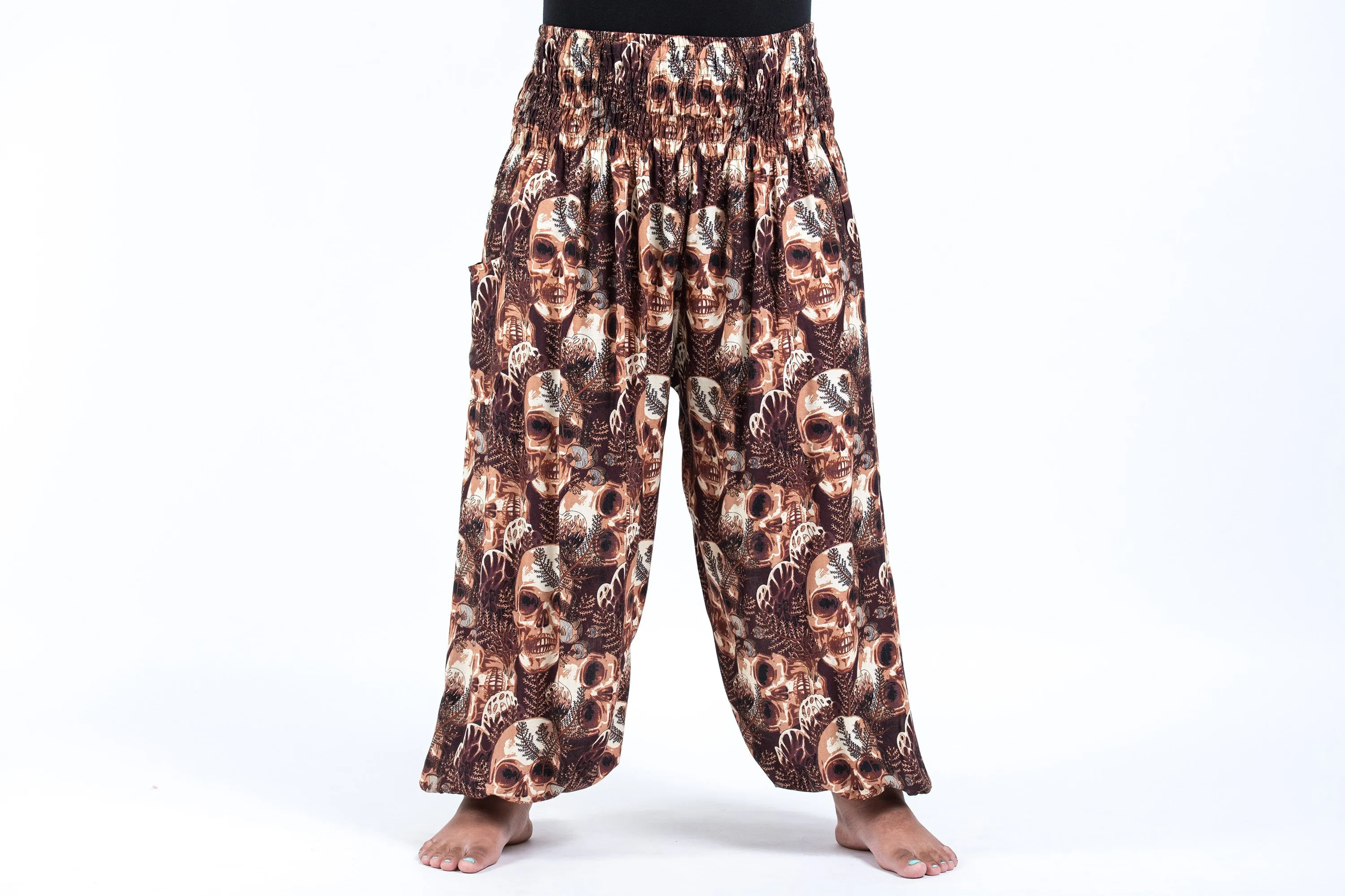 Plus Size Skulls Women's Harem Pants in Brown