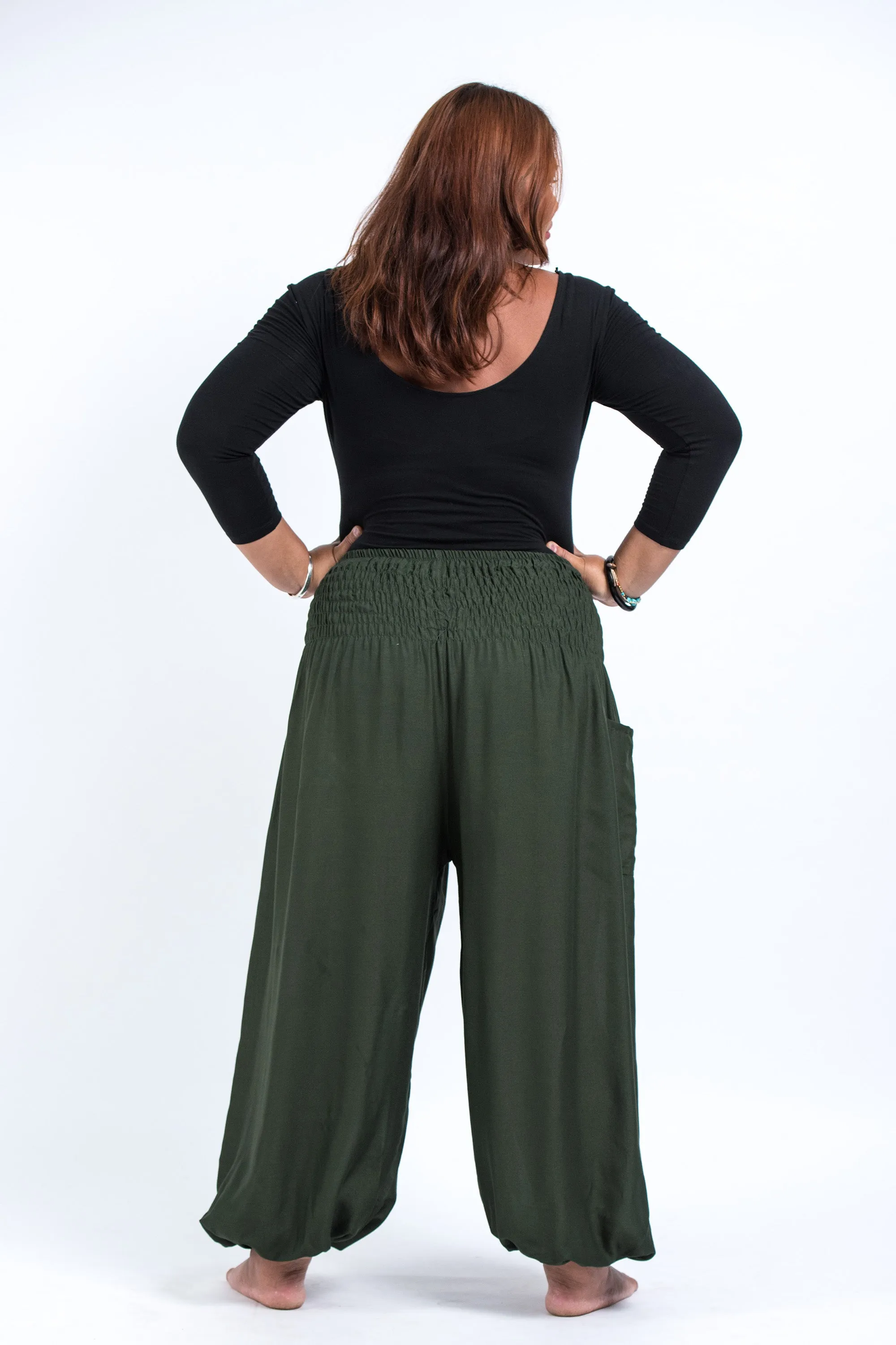 Plus Size Solid Color Women's Harem Pants in Dark Green