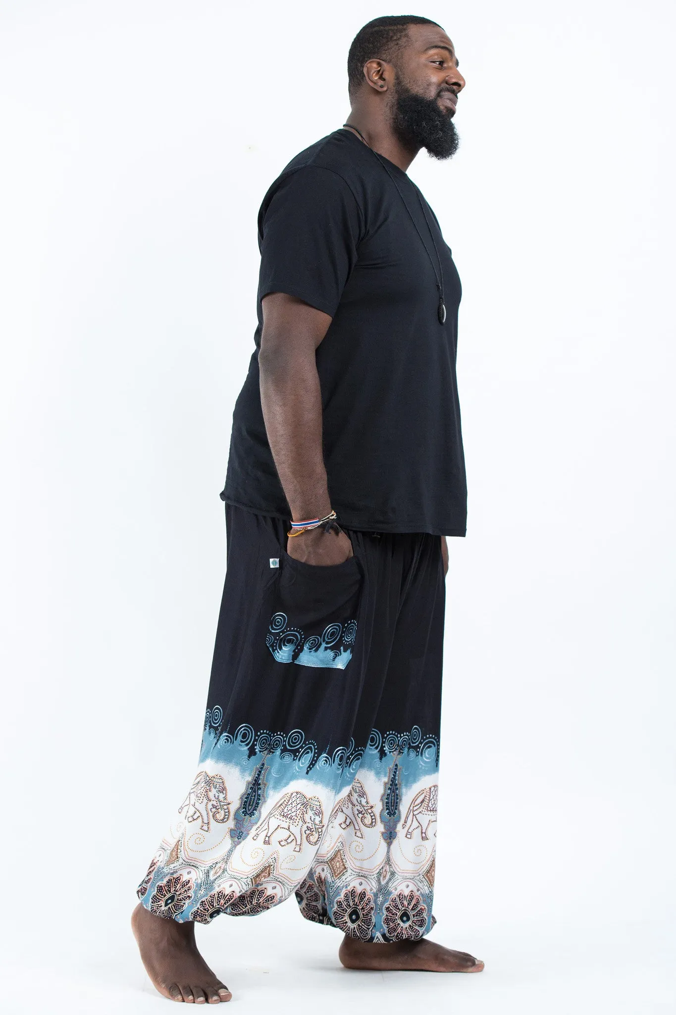 Plus Size Solid Top Elephant Men's Elephant Pants in Black