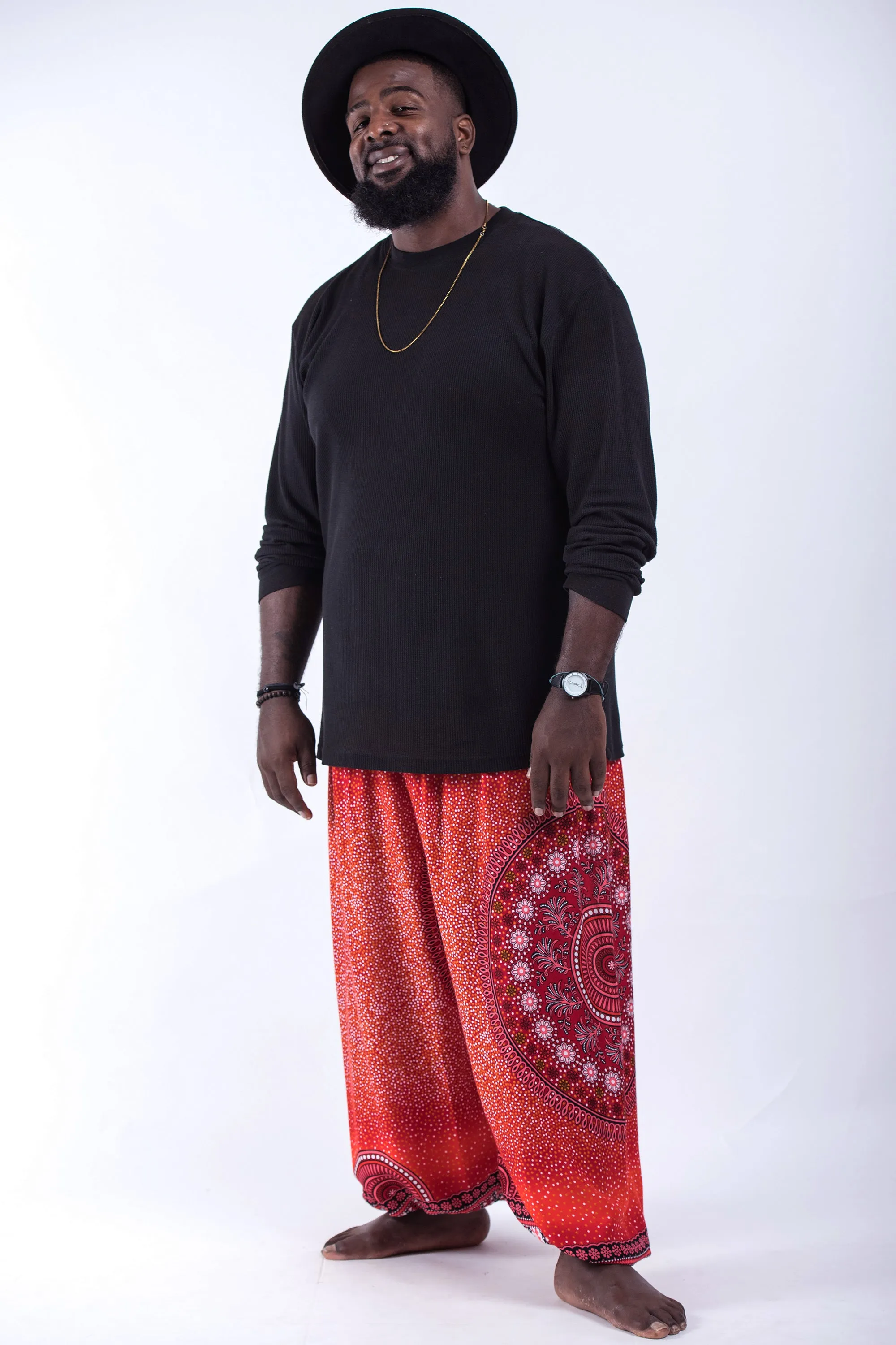 Plus Size Tribal Chakras Men's Harem Pants in Red