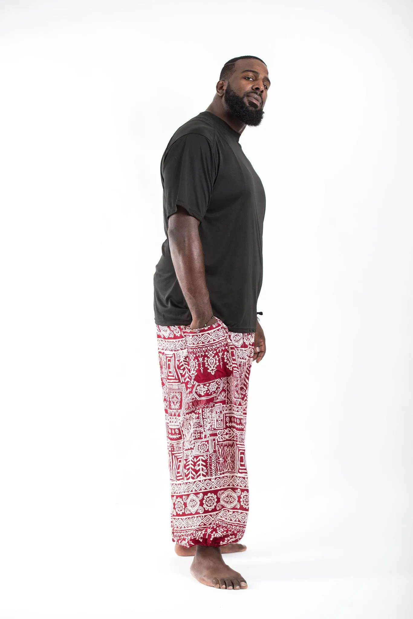 Plus Size Tribal Prints Men's Harem Pants in Red