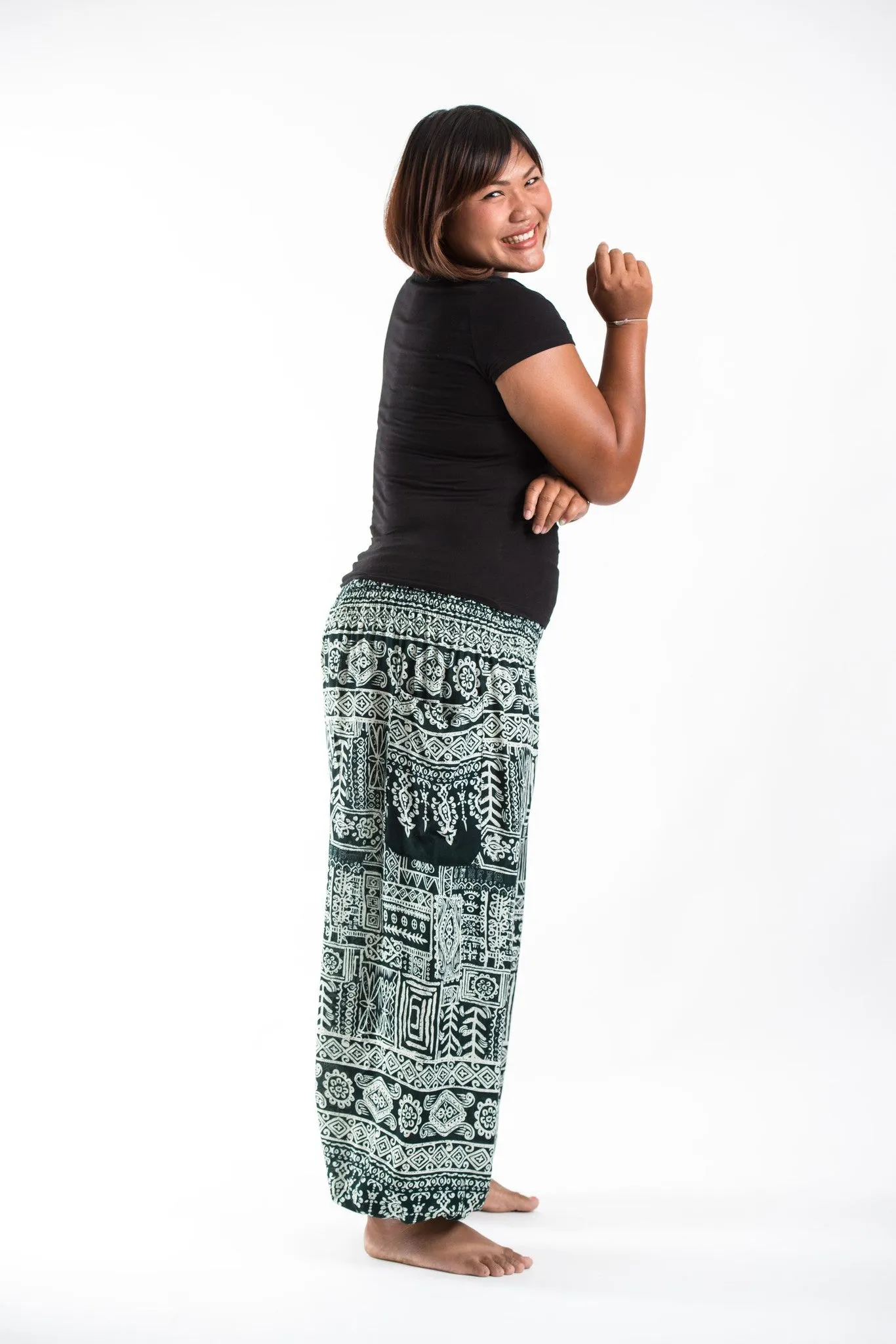 Plus Size Tribal Prints Women's Harem Pants in Green
