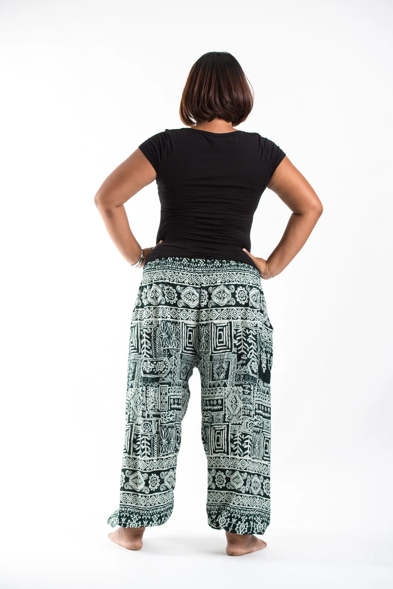 Plus Size Tribal Prints Women's Harem Pants in Green