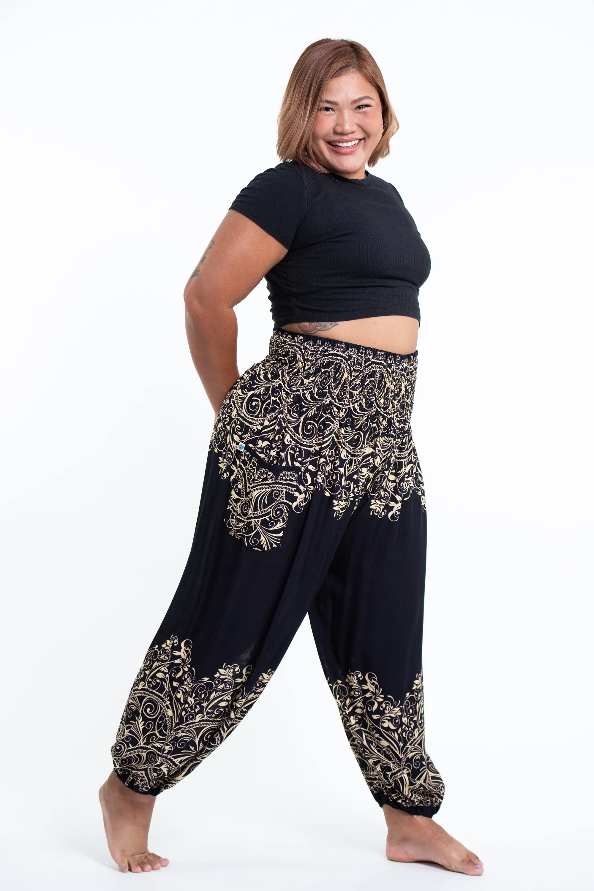 Plus Size Vines Women's Harem Pants in Black