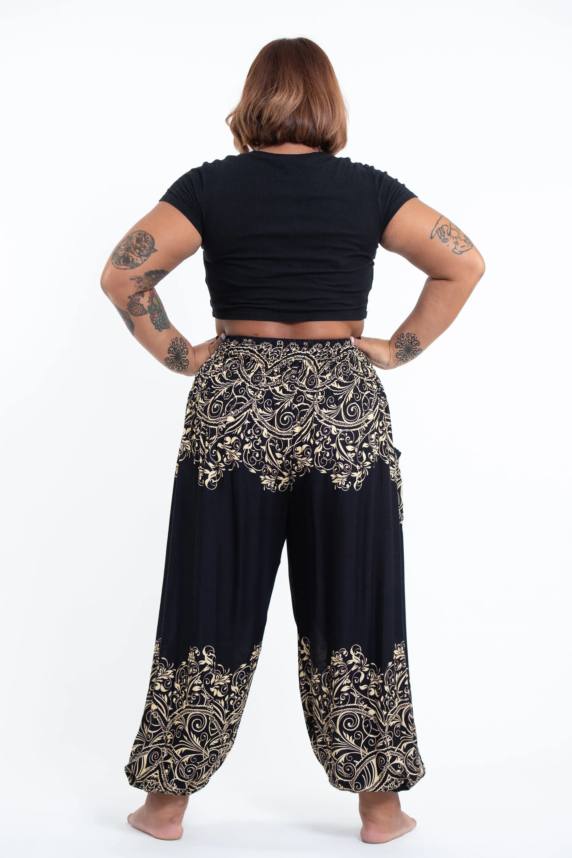 Plus Size Vines Women's Harem Pants in Black