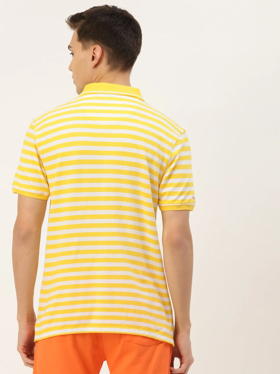 Premium Yellow Cotton Striped Half Sleeve Polo