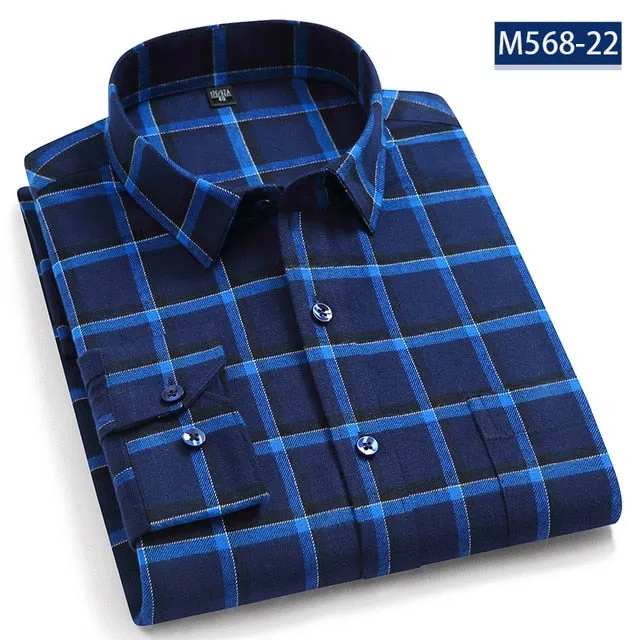 Pure Cotton Classical men's plaid casual warm shirts full sleeve brushed fabric soft comfortable regular fit