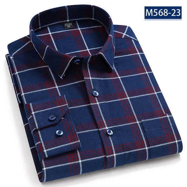Pure Cotton Classical men's plaid casual warm shirts full sleeve brushed fabric soft comfortable regular fit