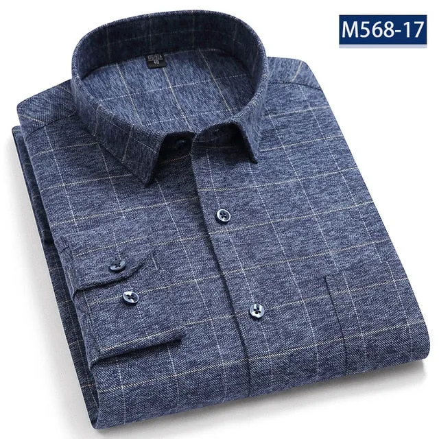Pure Cotton Classical men's plaid casual warm shirts full sleeve brushed fabric soft comfortable regular fit