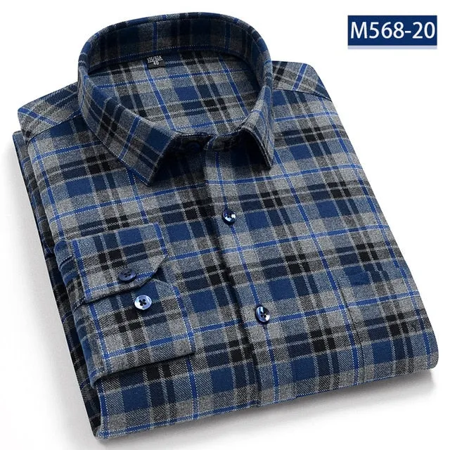 Pure Cotton Classical men's plaid casual warm shirts full sleeve brushed fabric soft comfortable regular fit