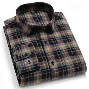 Pure Cotton Classical men's plaid casual warm shirts full sleeve brushed fabric soft comfortable regular fit