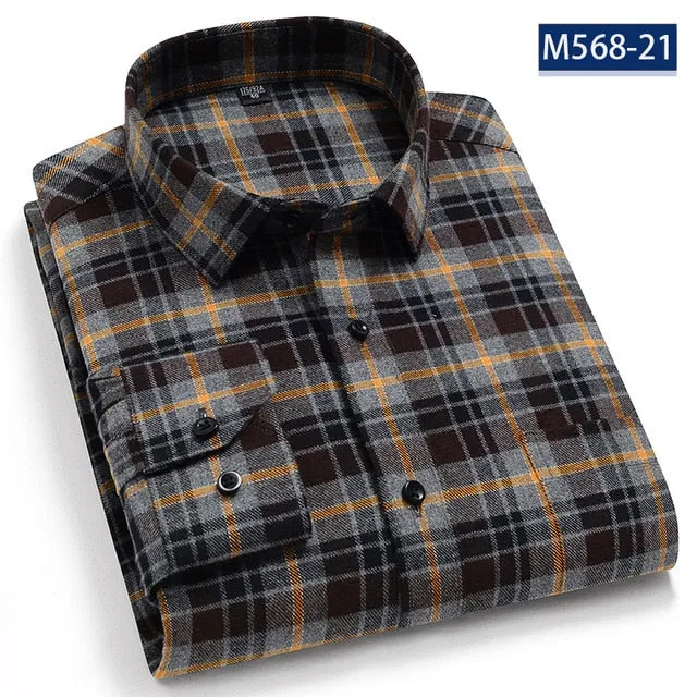 Pure Cotton Classical men's plaid casual warm shirts full sleeve brushed fabric soft comfortable regular fit
