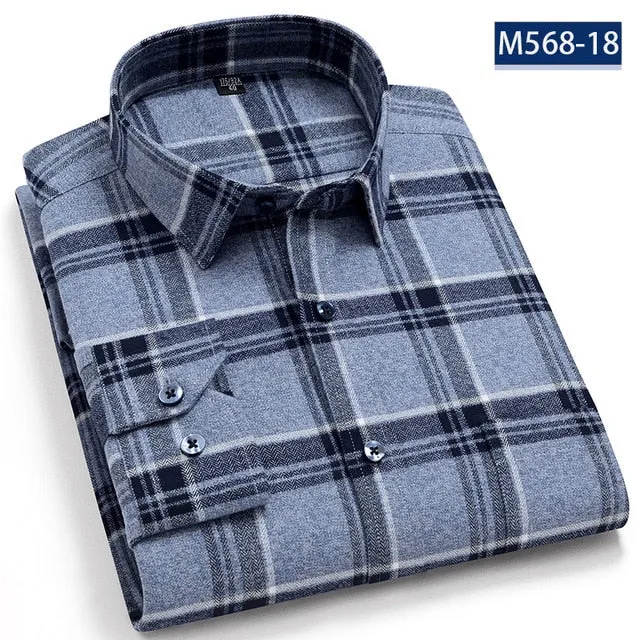 Pure Cotton Classical men's plaid casual warm shirts full sleeve brushed fabric soft comfortable regular fit