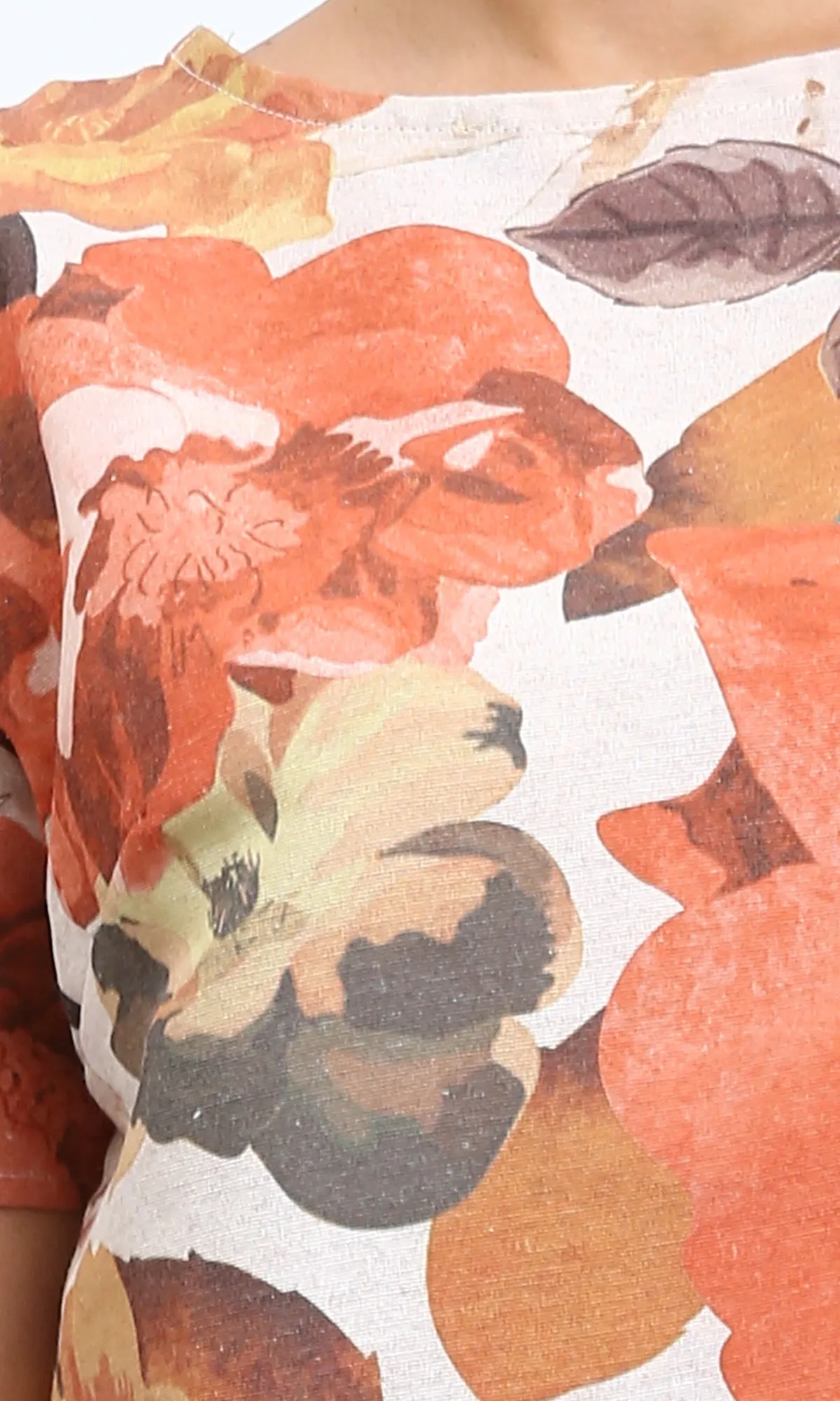 R208492 - Floral Short Sleeves Summer Tee - Orange & Brown