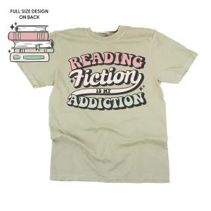 Reading Fiction is My Addiction on Front w/ Books on Back - SHORT SLEEVE COMFORT COLORS TEE