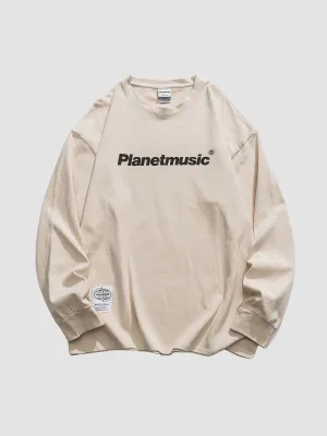 Retro Offset Lettering Long Sleeve Loose T-shirt