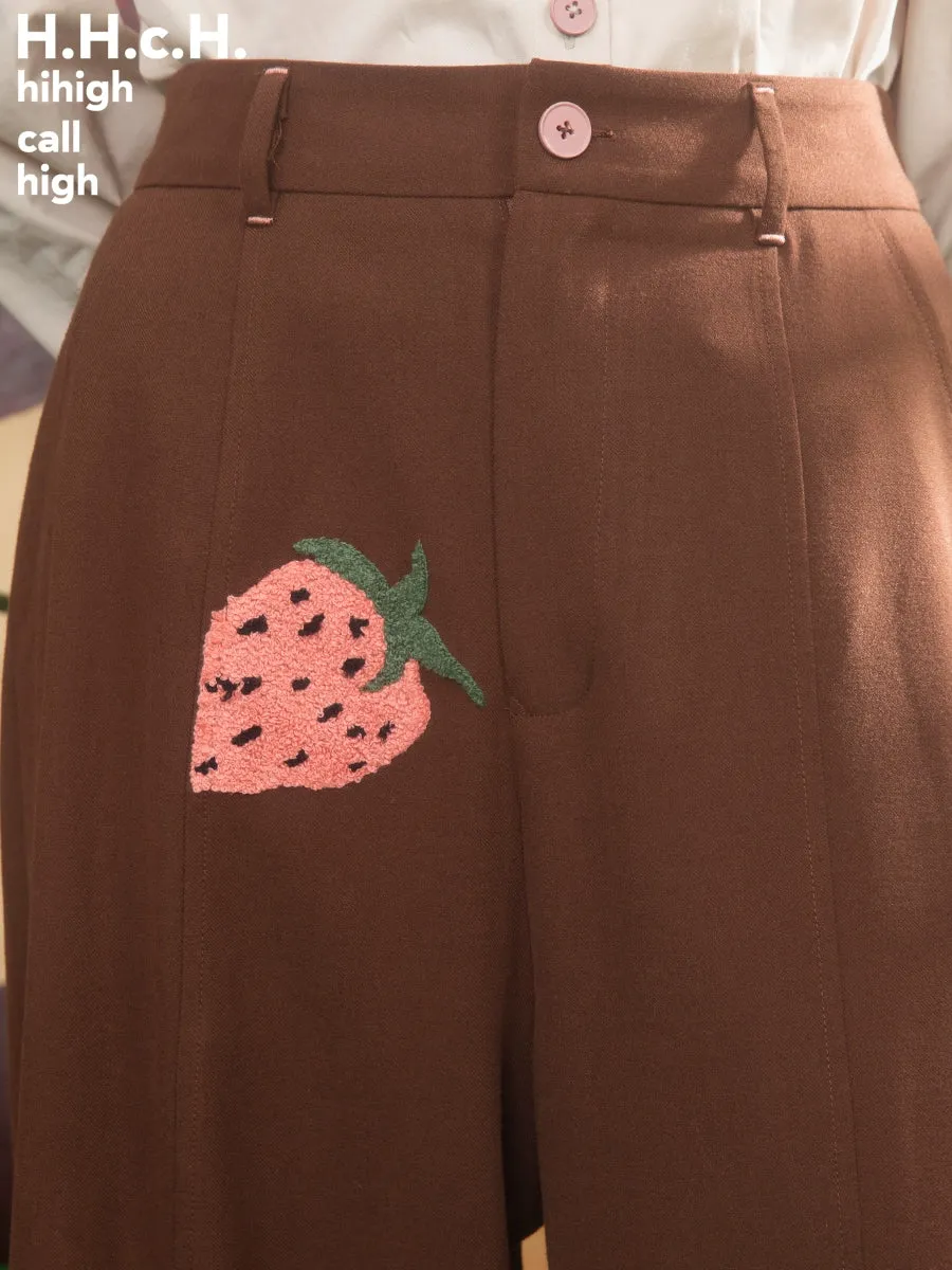 Retro Strawberry Embroidered Loose Pants
