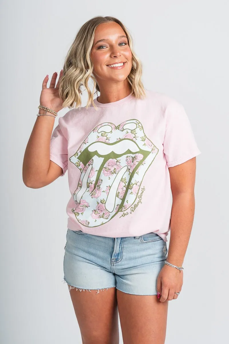 Rolling Stones floral lick t-shirt pink