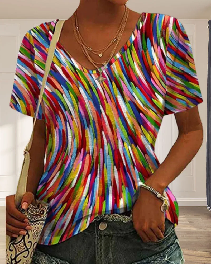 Round neck colorful print T-shirt